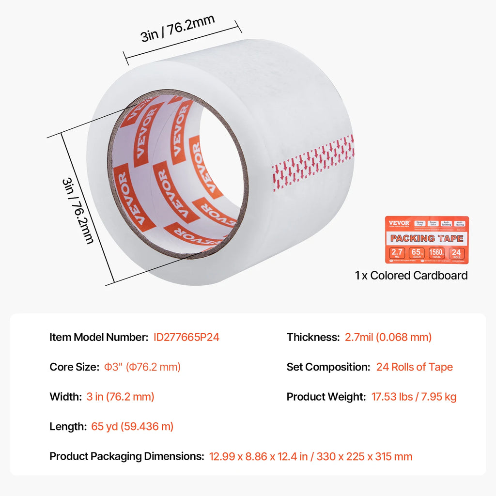 SucceBuy 6/24 Rolls 7.6CM 70M High Viscosity Clear Adhesive Tape Transparent Packaging Tape for Office Wrapping Express Packing