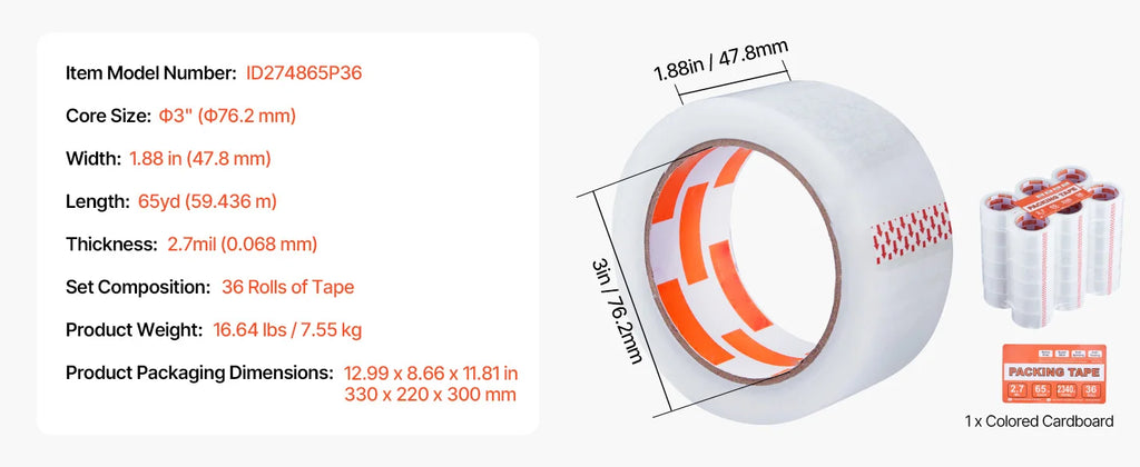 SucceBuy 18/24/36 Rolls Transparent Tape 4.8cm High Adhesive Clear Adhesive Tape for Box Carton Sealing Packing Mounting Fixing