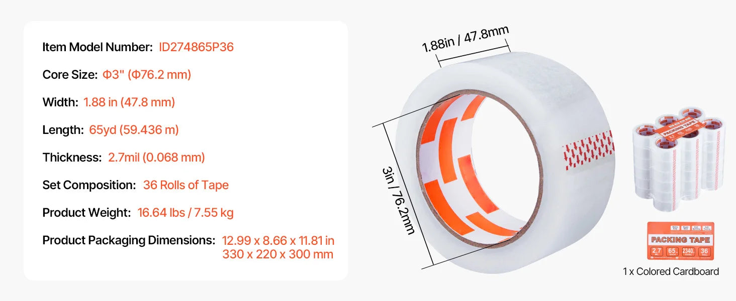 SucceBuy 18/24/36 Rolls Transparent Tape 4.8cm High Adhesive Clear Adhesive Tape for Box Carton Sealing Packing Mounting Fixing