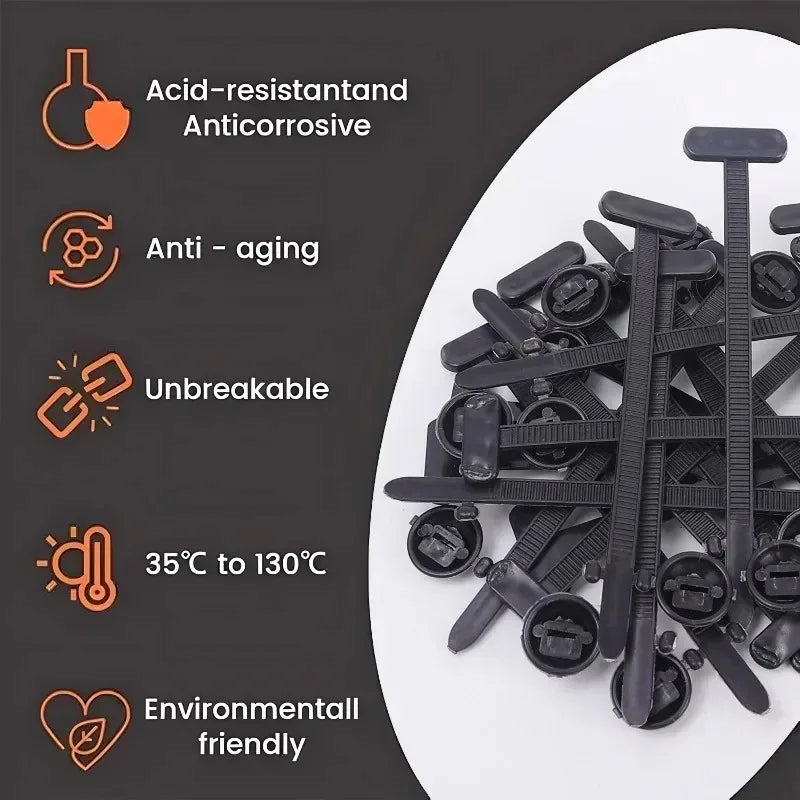 1000-100set Self-locking Nylon Universal Cable Tie Buckle Heavy Duty Zip Ties with Pin & Button Car Daily Repair Fastening Strap