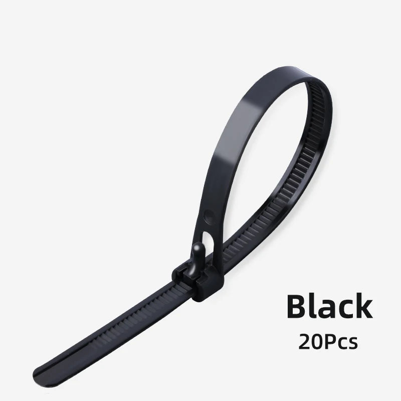 20pcs Plastic Reusable Cable Zip Ties 8*200/250/300/450 Releasable Nylon Adjust Loose Slipknot Recycle Detachable Bundle 5*200