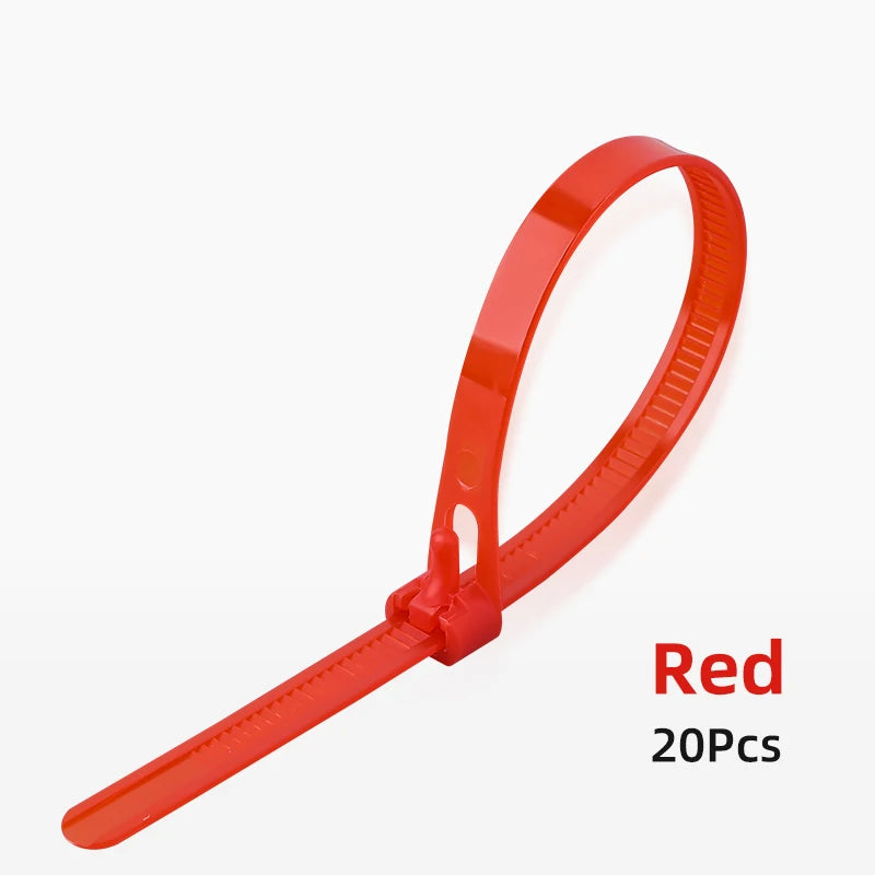 20pcs Plastic Reusable Cable Zip Ties 8*200/250/300/450 Releasable Nylon Adjust Loose Slipknot Recycle Detachable Bundle 5*200