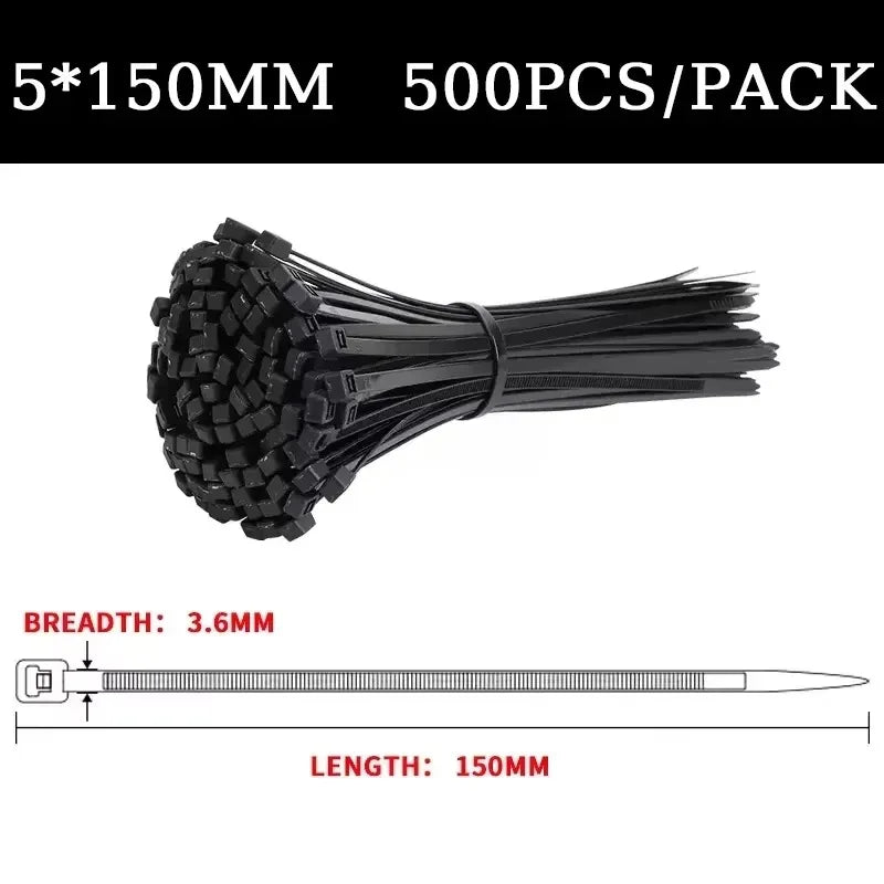 Bulk Self-Locking Nylon Cable Ties 5x200mm 500mm Black | Heavy Duty Weatherproof Zip Ties for Home/Factory Use