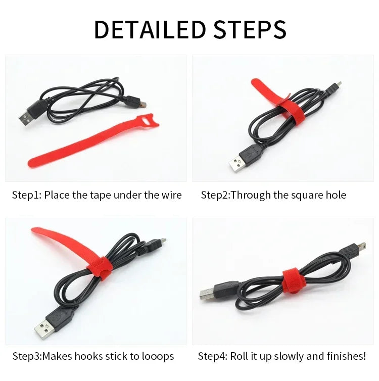 Releasable Cable Ties Wire Organizer Black 15 20 25 30cm Nylon Hook Loop Straps Wrap Zip Bundle Bandage Tie Plastics Fastening