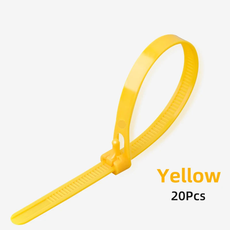 20pcs Plastic Reusable Cable Zip Ties 8*200/250/300/450 Releasable Nylon Adjust Loose Slipknot Recycle Detachable Bundle 5*200