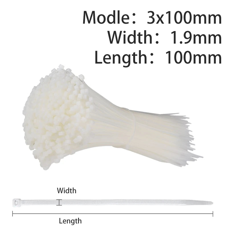 500/200/100Pcs Plastic Nylon Cable Ties Self-locking 1.9/2.7mm Cord Straps Adjustable Fastening Loop Home Office Wire Zip Garden