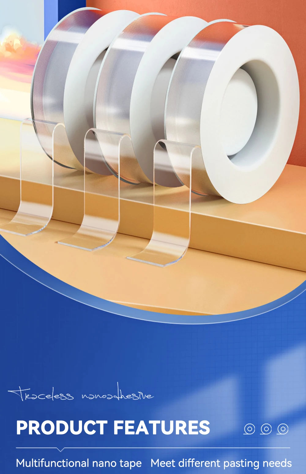 Double Sided Nano Tape Extra Strong Decorative Adhesive Tape Thickened Transparent Waterproof Tape Glue Useful Things for Home