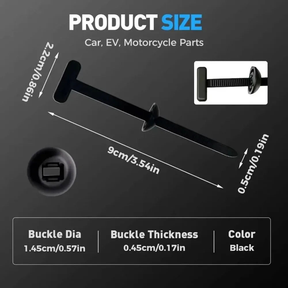 1000-100set Self-locking Universal Cable Tie Buckle Heavy Duty Zip Ties with Pin & Button Car Daily Repair Fastening Strap