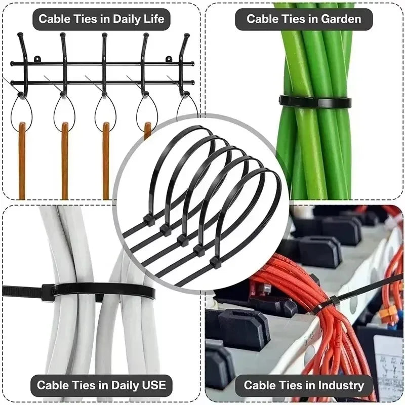 1-500pcs Plastic Straps Nylon Cable Ties Plastic Flanges Ties Cable Greenhouse Velcro Clamp Self-locking Fastening Wire Ties