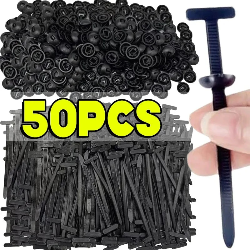 1000-100set Self-locking Universal Cable Tie Buckle Heavy Duty Zip Ties with Pin & Button Car Daily Repair Fastening Strap