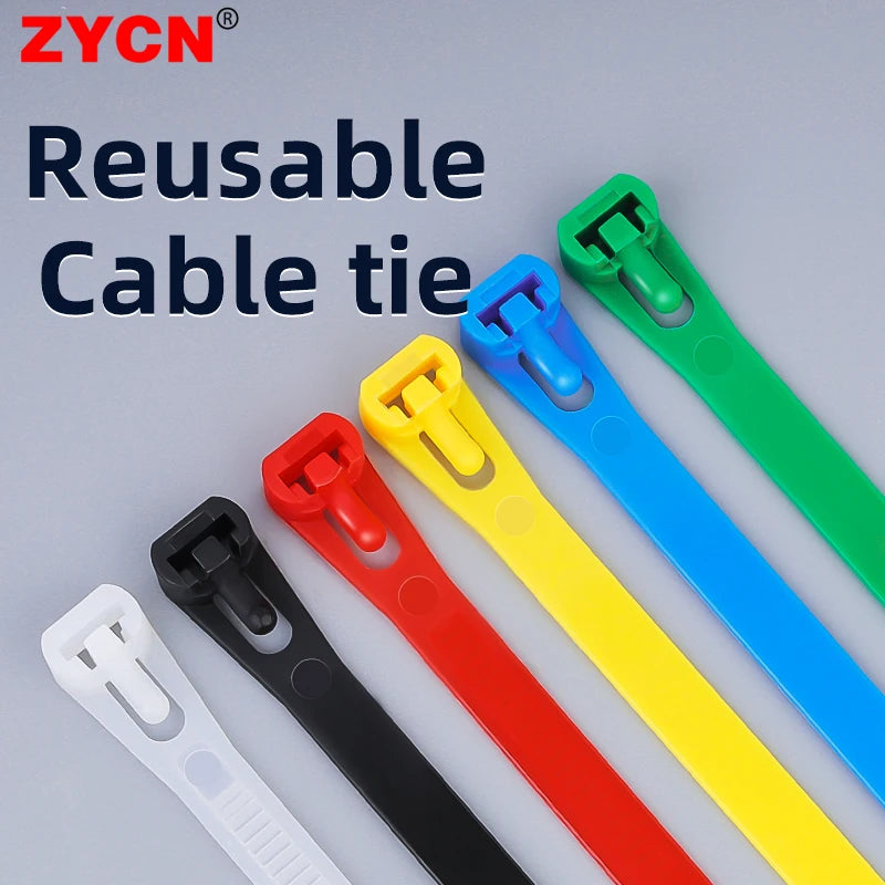 20pcs Plastic Reusable Cable Zip Ties 8*200/250/300/450 Releasable Nylon Adjust Loose Slipknot Recycle Detachable Bundle 5*200