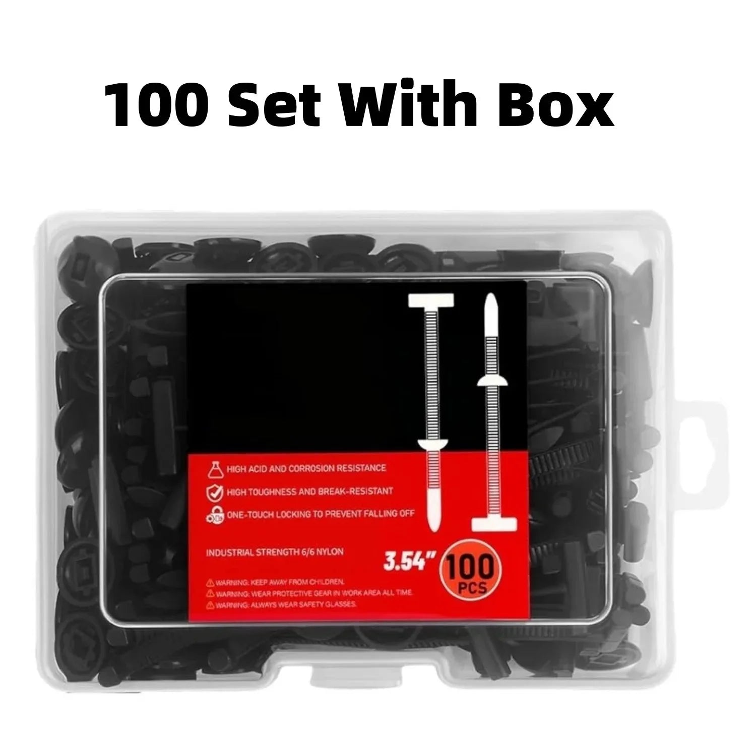 1000-100set Self-locking Nylon Universal Cable Tie Buckle Heavy Duty Zip Ties with Pin & Button Car Daily Repair Fastening Strap