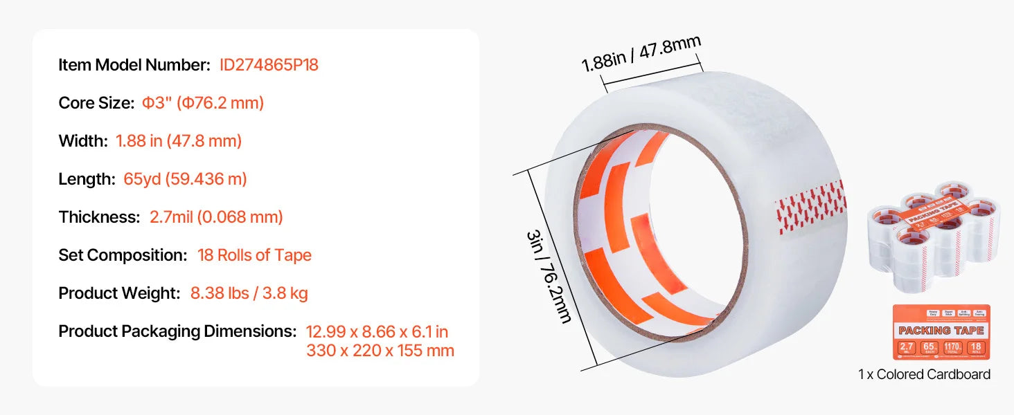 SucceBuy 18/24/36 Rolls Transparent Tape 4.8cm High Adhesive Clear Adhesive Tape for Box Carton Sealing Packing Mounting Fixing