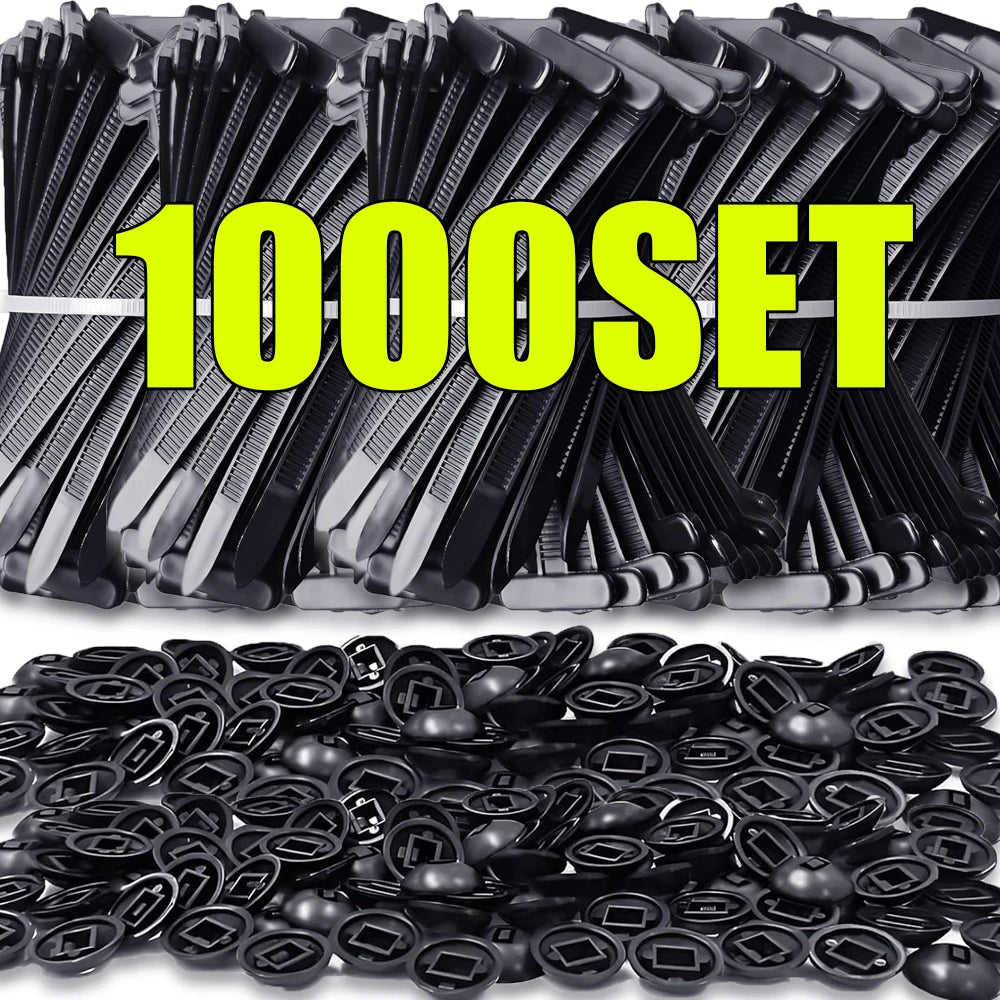 1000-100set Self-locking Universal Cable Tie Buckle Heavy Duty Zip Ties with Pin & Button Car Daily Repair Fastening Strap