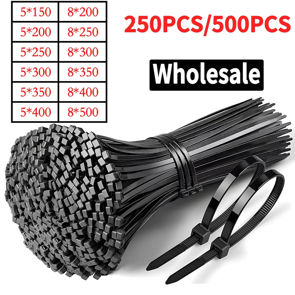 Bulk Self-Locking Nylon Cable Ties 5x200mm 500mm Black | Heavy Duty Weatherproof Zip Ties for Home/Factory Use