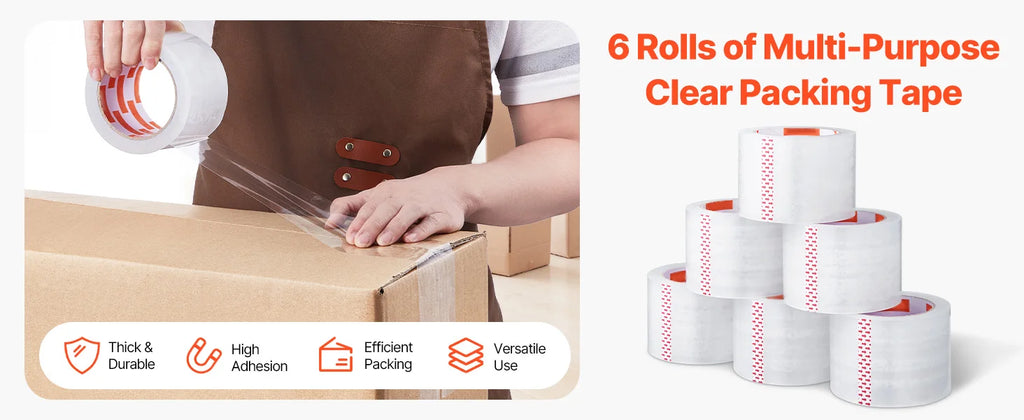 SucceBuy 6/24 Rolls 7.6CM 70M High Viscosity Clear Adhesive Tape Transparent Packaging Tape for Office Wrapping Express Packing