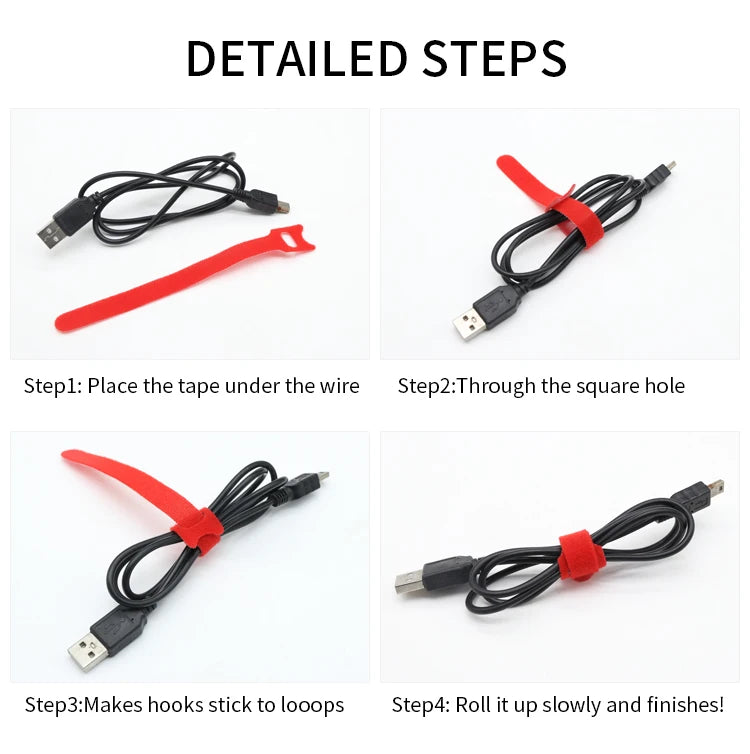 Releasable Cable Ties Wire Organizer Black 15 20 25 30cm Nylon Hook Loop Straps Wrap Zip Bundle Bandage Tie Plastics Fastening