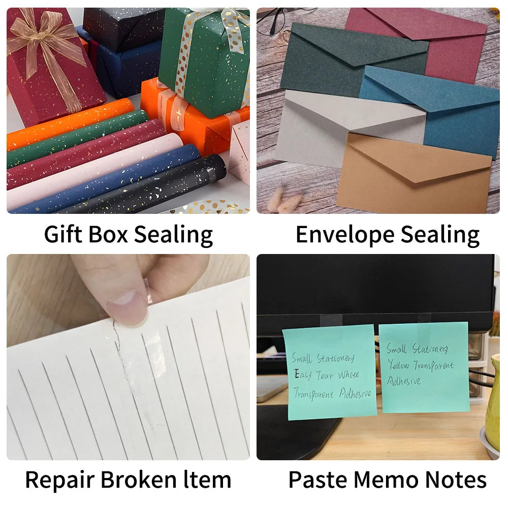 Stationery Tape, White Transparent Tape, Cellophane Tape, DIY Packaging Tools, Clear Refill Tape For Office School Home