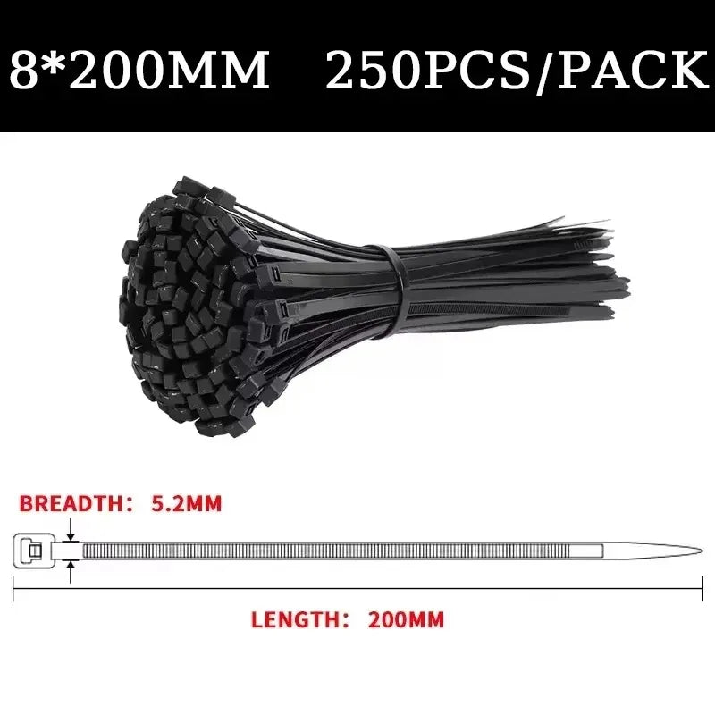 Bulk Self-Locking Nylon Cable Ties 5x200mm 500mm Black | Heavy Duty Weatherproof Zip Ties for Home/Factory Use