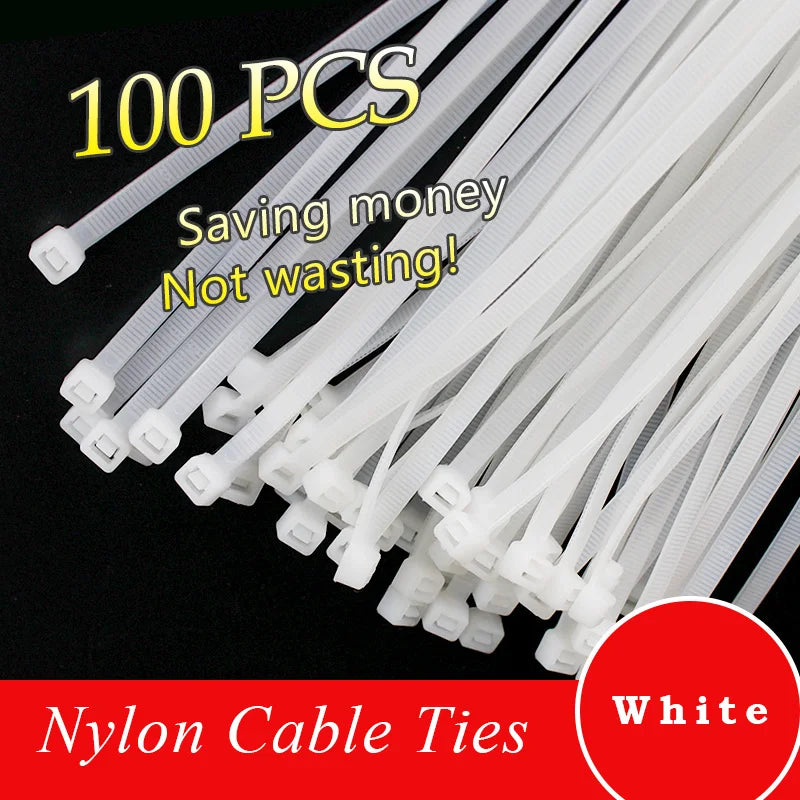 Cable Ties Self locking Nylon Cable Zip Ties 100pcs Plastic Colored Cable Zip Tie  Wrap BundleTies white