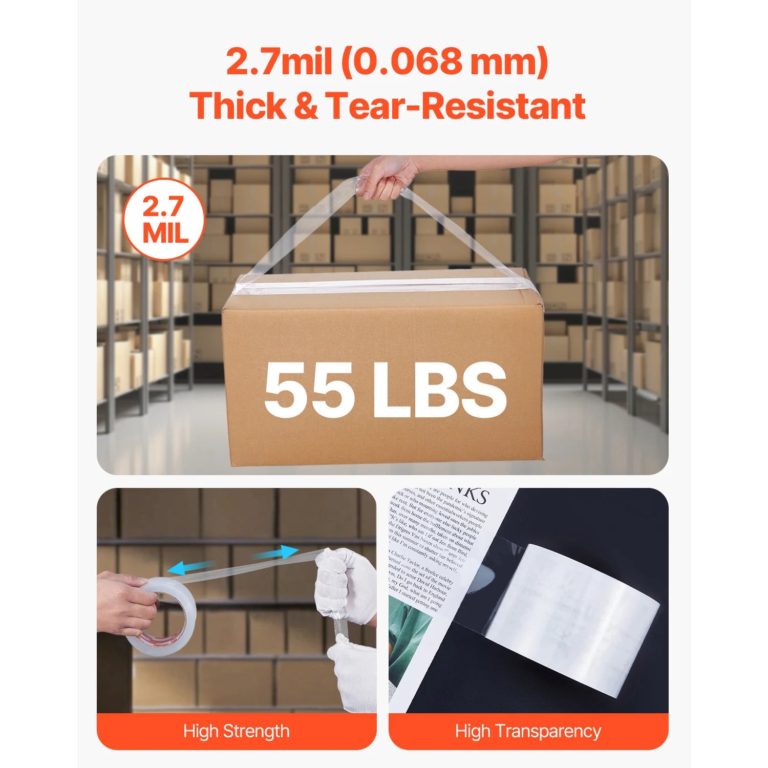 SucceBuy 6/24 Rolls 7.6CM 70M High Viscosity Clear Adhesive Tape Transparent Packaging Tape for Office Wrapping Express Packing