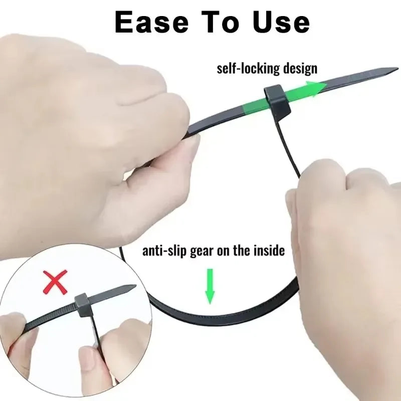 1-500pcs Plastic Straps Nylon Cable Ties Plastic Flanges Ties Cable Greenhouse Velcro Clamp Self-locking Fastening Wire Ties