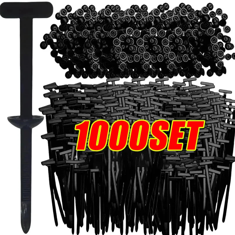 1000-100set Self-locking Nylon Universal Cable Tie Buckle Heavy Duty Zip Ties with Pin & Button Car Daily Repair Fastening Strap