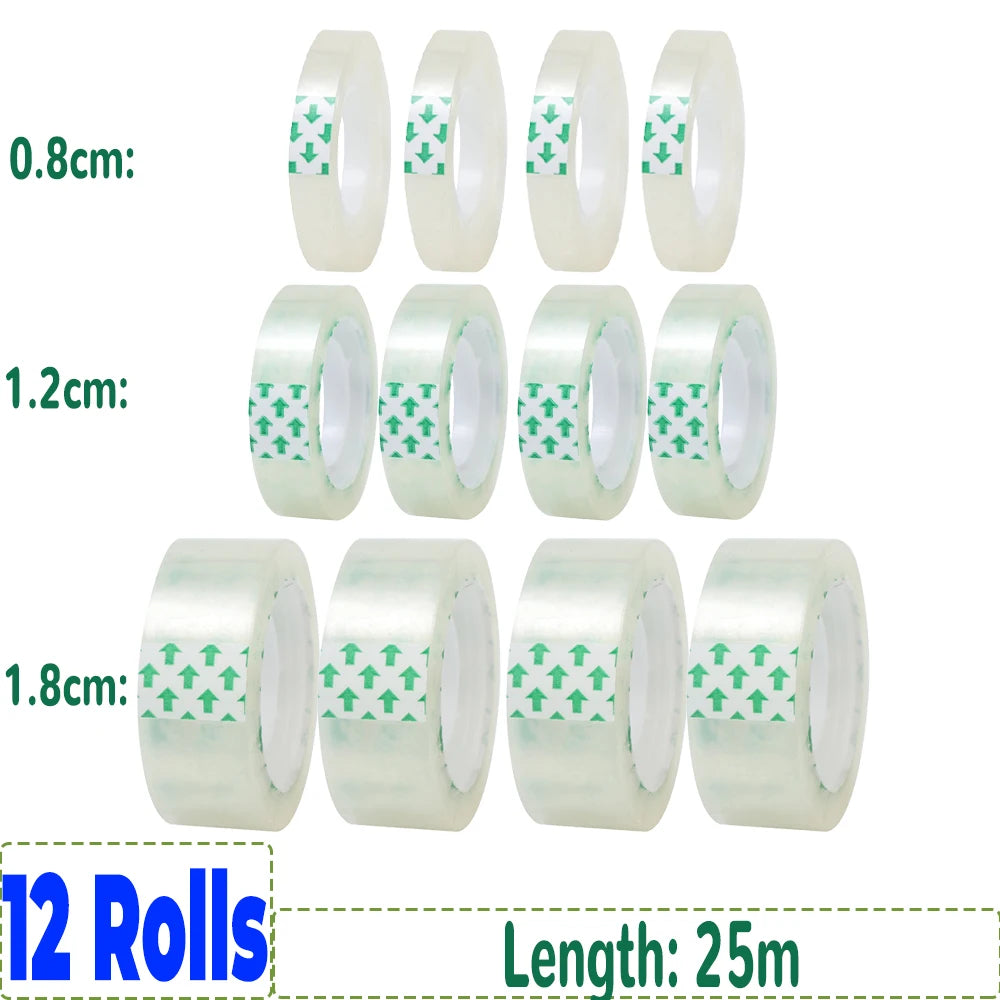 12/6/3/1rolls Transparent Tape Refills Wrapping Tape Roll 0.8cm 1.2cm 1.8cm High-viscosity Adhesive Tapes Home School Supplies