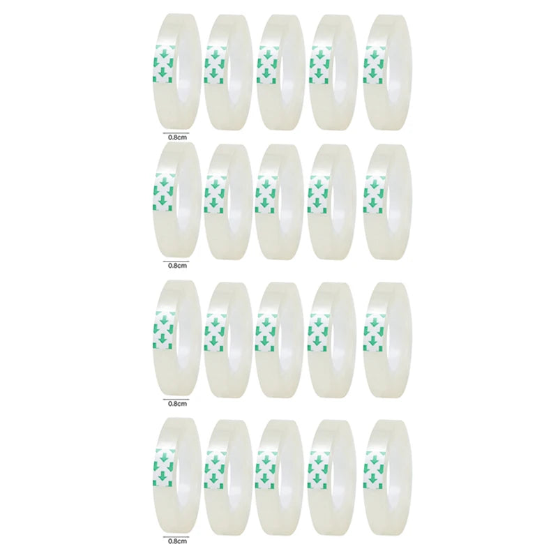 20-1Roll Transparent Adhesive Tape 0.8cm 1.2cm 1.8cm Width Strong Clear Sealing Tape for Office School Home Packaging Stationery