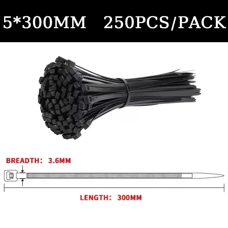 Bulk Self-Locking Nylon Cable Ties 5x200mm 500mm Black | Heavy Duty Weatherproof Zip Ties for Home/Factory Use