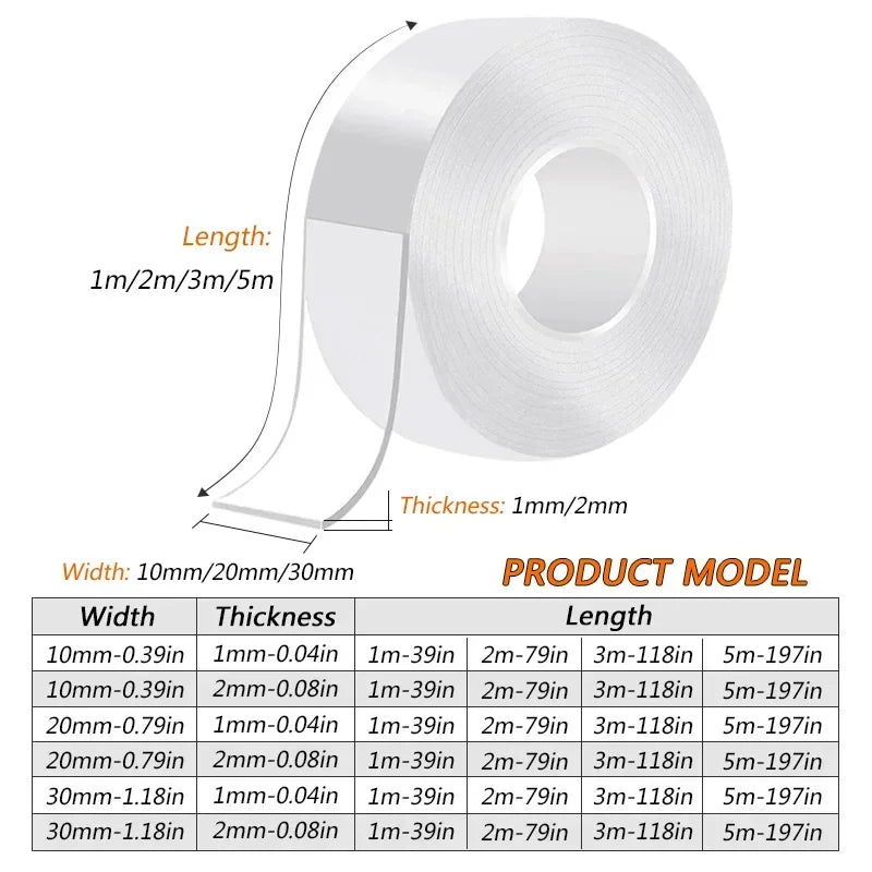 Double Sided Tape Heavy Duty Nano Tape Thickened Transparent Adhesive Acrylic Mounting Tape for Home Kitchen Bathroom
