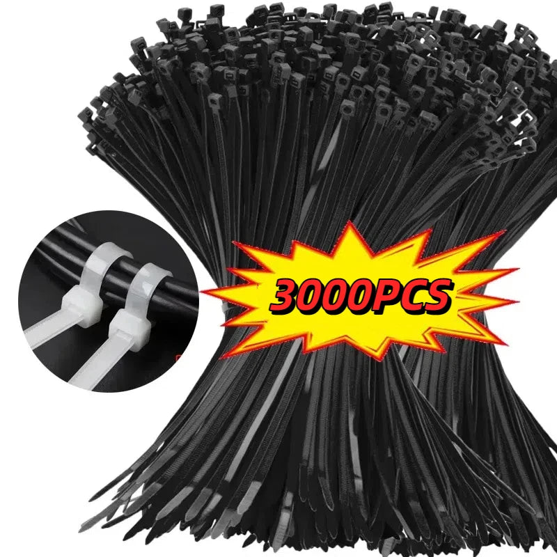 3000/100Pcs Wholesale Adjustable Nylon Cable Ties Self-locking Cord Ties Straps Home Office Wire Zip Ties Cables Fastening Loop