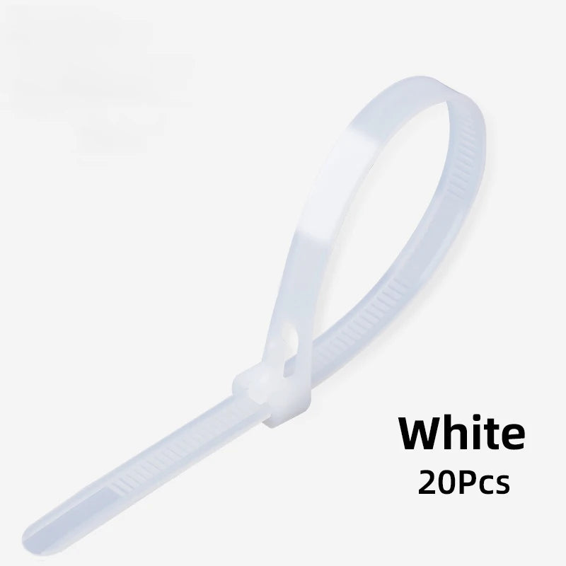 20pcs Plastic Reusable Cable Zip Ties 8*200/250/300/450 Releasable Nylon Adjust Loose Slipknot Recycle Detachable Bundle 5*200