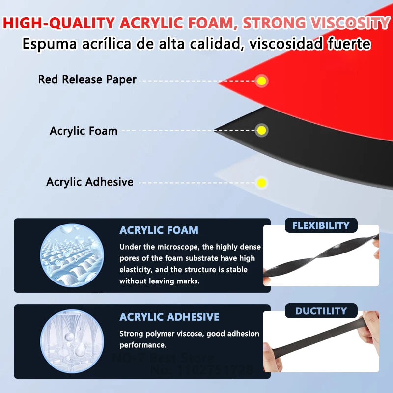 3Meters Double Sided Adhesive Tape Extra Strong 0.8mm Thick High Viscosity For Car Special Mounting Fixing Tear Off No Residue