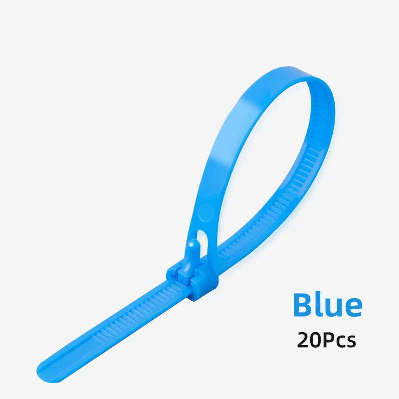 20pcs Plastic Reusable Cable Zip Ties 8*200/250/300/450 Releasable Nylon Adjust Loose Slipknot Recycle Detachable Bundle 5*200