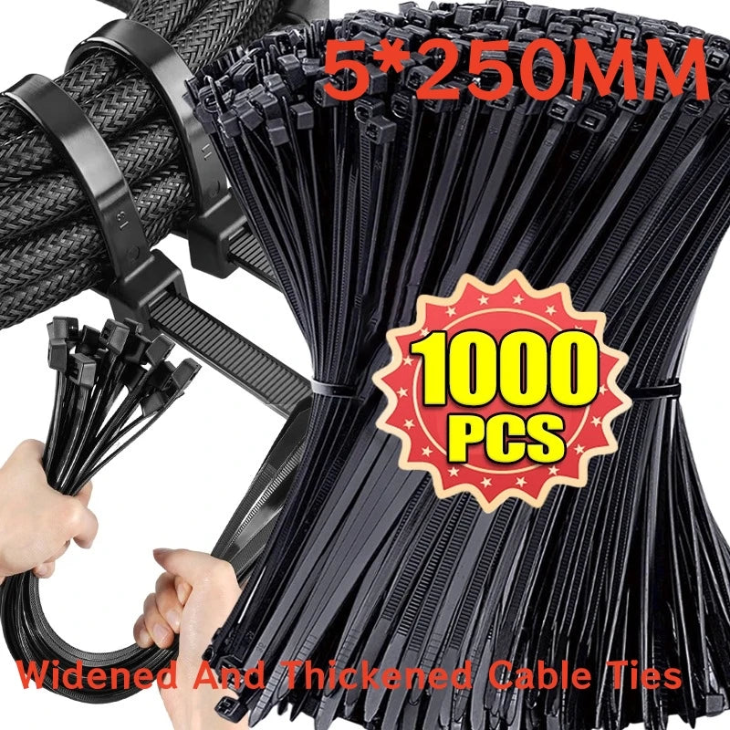 1000/100Pcs Wholesale Plastic Nylon Cable Ties Self-locking Cord Straps Widen thicken Cables Fastening Loop Wire Zip Tie
