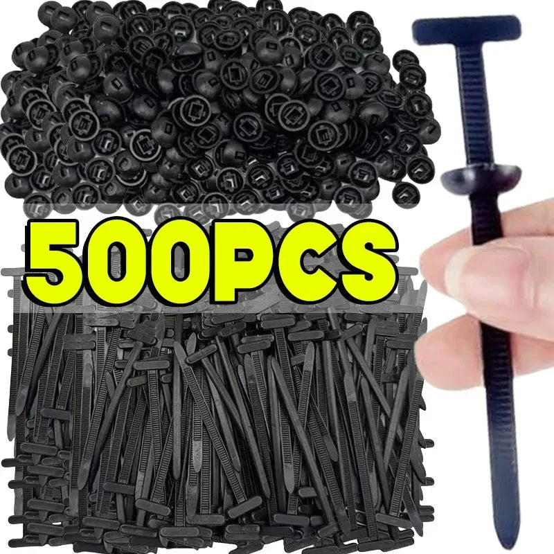 1000-100set Self-locking Universal Cable Tie Buckle Heavy Duty Zip Ties with Pin & Button Car Daily Repair Fastening Strap