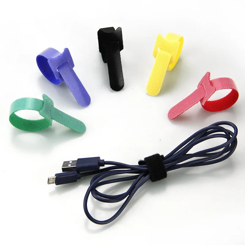 Releasable Cable Ties Black Nylon Loop and Hoop Fastener Tape Cord Straps Wire Organizer Multi-Purpose Bundling Wrap Tie