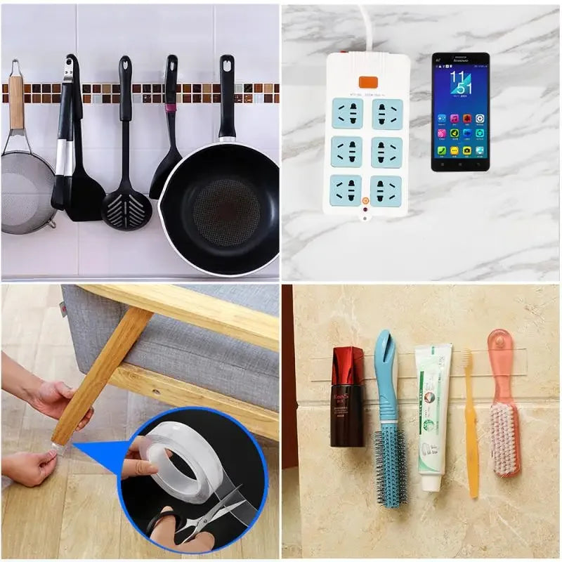 Transparent Double-sided Adhesive Tape Waterproof Double Face Stickers Nano Traceless Glue Strip Reusable Kitchen Bedroom Tools