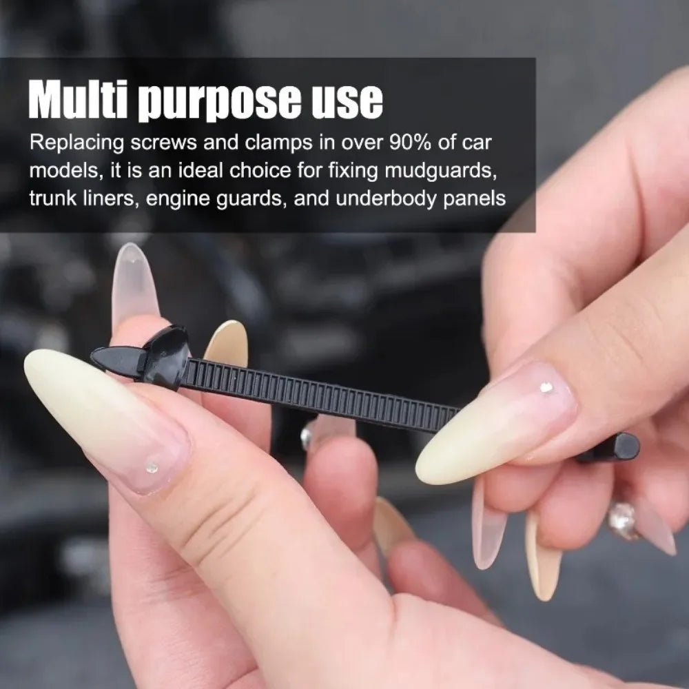 1000-100set Self-locking Universal Cable Tie Buckle Heavy Duty Zip Ties with Pin & Button Car Daily Repair Fastening Strap