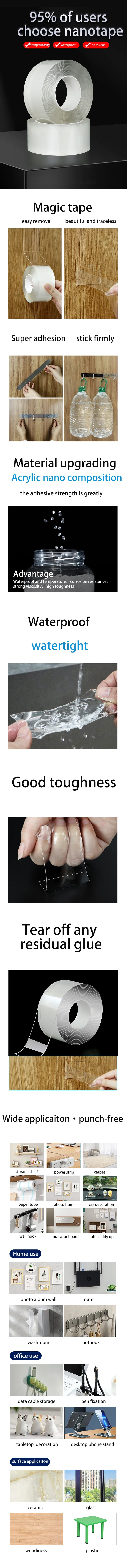 1/3/5Length Nano Tape Double Sided Tape  cinta doble cara adhesiva cinta adhesiva NO Glue Residue Left On The Wall