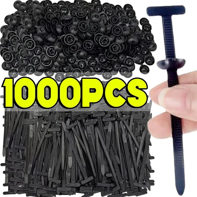 1000-100set Self-locking Universal Cable Tie Buckle Heavy Duty Zip Ties with Pin & Button Car Daily Repair Fastening Strap