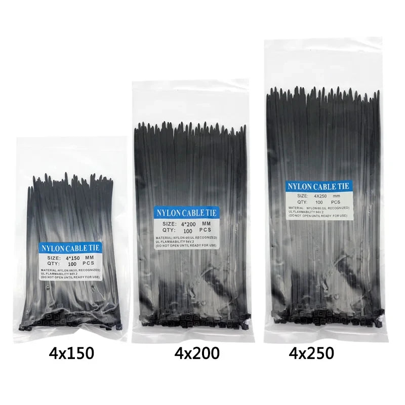 300pcs Three mode Self-Locking Plastic Nylon Wire Cable Zip Ties  Black Cable Ties Fasten Loop Cable Various specifications