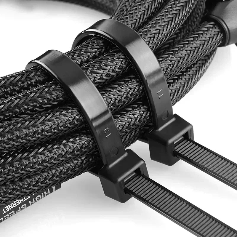 Multipack Nylon Cable Ties 200/300/500mm, Self-Locking Black Zip Ties for Home Organization, Garden, DIY Crafts - 250/500pcs/Bag