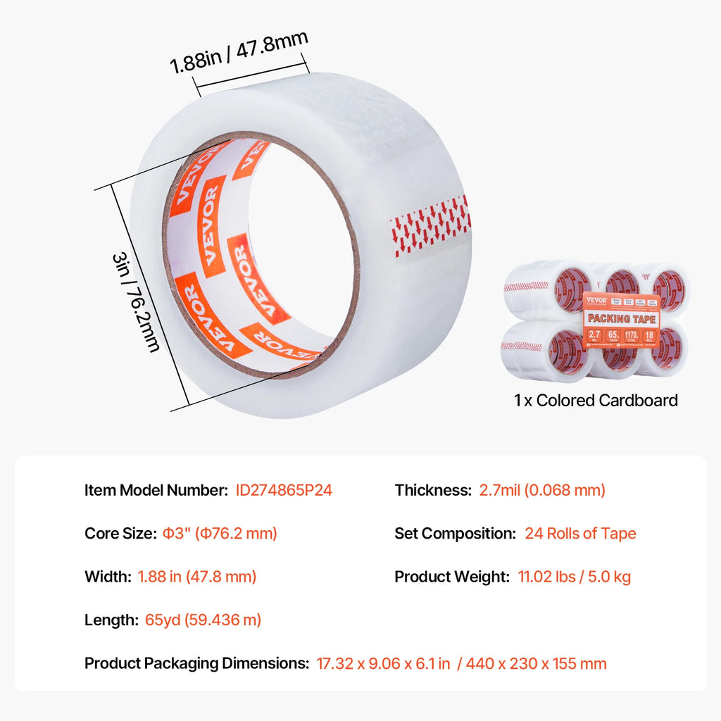 SucceBuy 18/24/36 Rolls Transparent Tape 4.8cm High Adhesive Clear Adhesive Tape for Box Carton Sealing Packing Mounting Fixing
