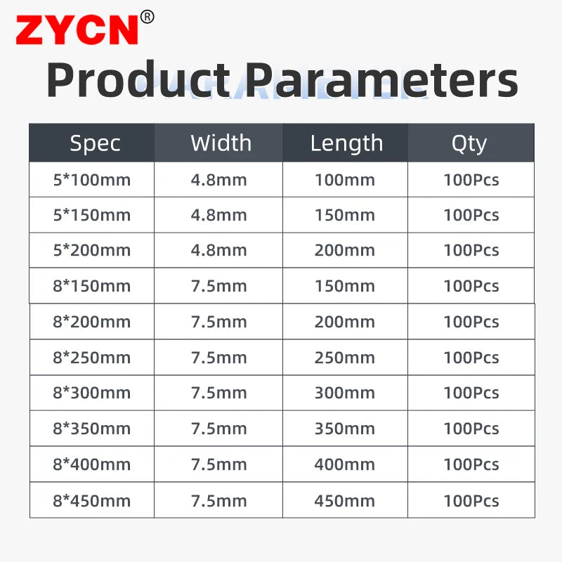 20pcs Plastic Reusable Cable Zip Ties 8*200/250/300/450 Releasable Nylon Adjust Loose Slipknot Recycle Detachable Bundle 5*200
