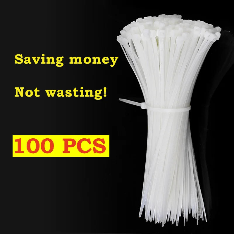 Cable Ties Self locking Nylon Cable Zip Ties 100pcs Plastic Colored Cable Zip Tie  Wrap BundleTies white