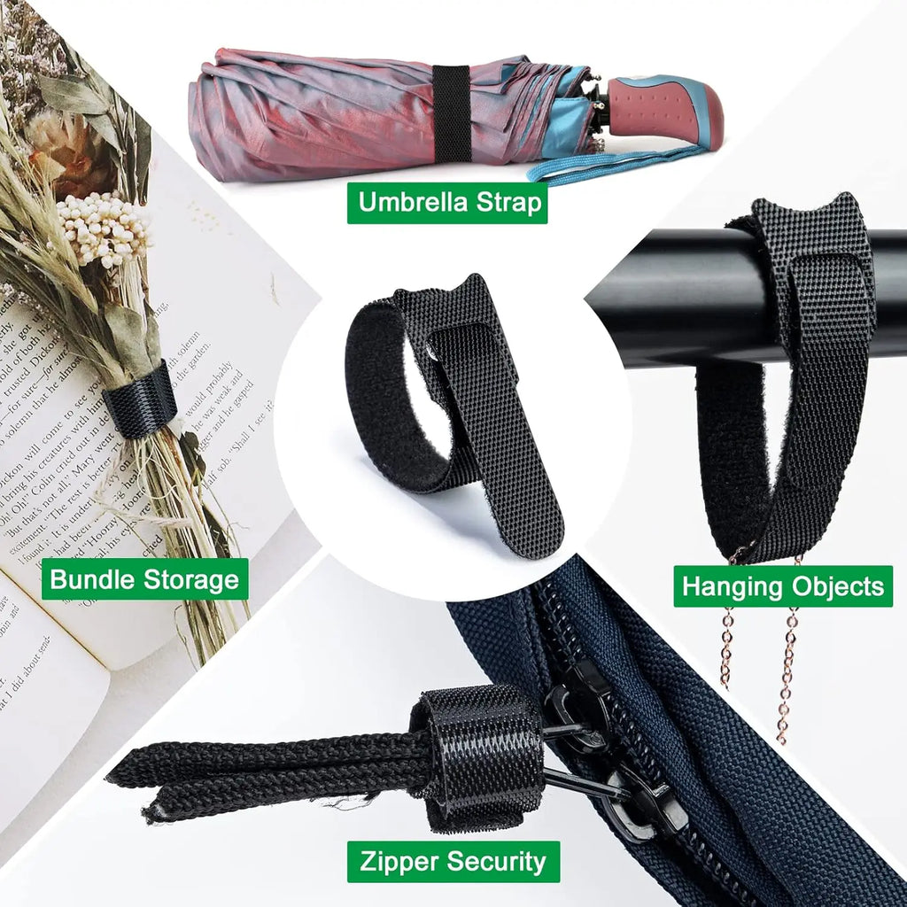 Releasable Cable Ties Black Nylon Loop and Hoop Fastener Tape Cord Straps Wire Organizer Multi-Purpose Bundling Wrap Tie