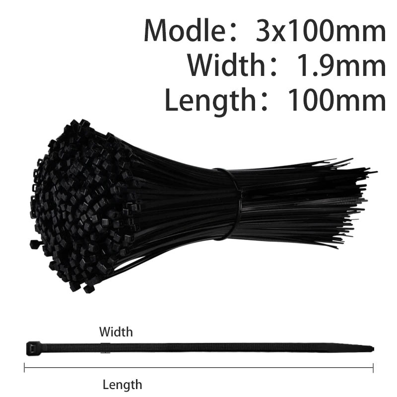 500/200/100Pcs Plastic Nylon Cable Ties Self-locking 1.9/2.7mm Cord Straps Adjustable Fastening Loop Home Office Wire Zip Garden