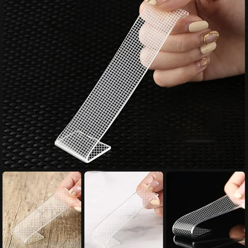 3PCS Reusable Traceless Strong Sticky Adhesive Mesh Nano Tape, Washable Clear Mounting For Paste Items In Home Office Car